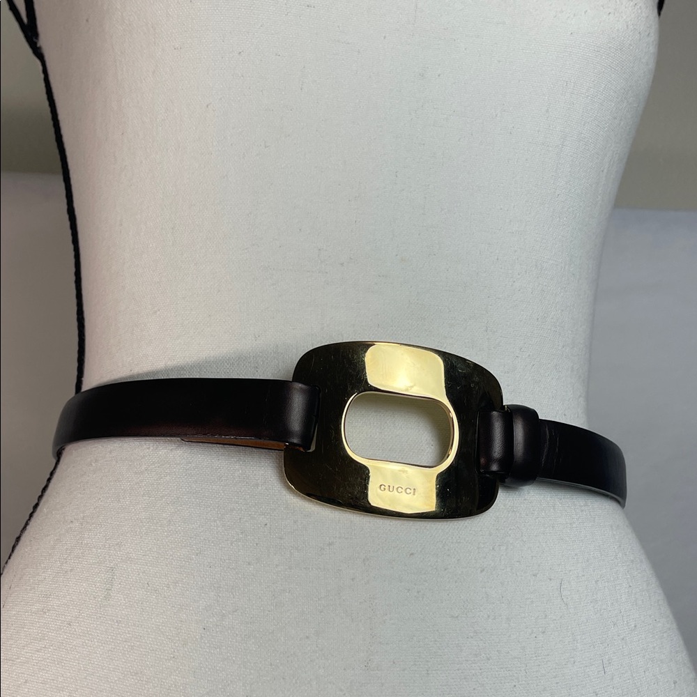 Gucci Brown Leather Belt with Gold Buckle - Picture 3 of 16
